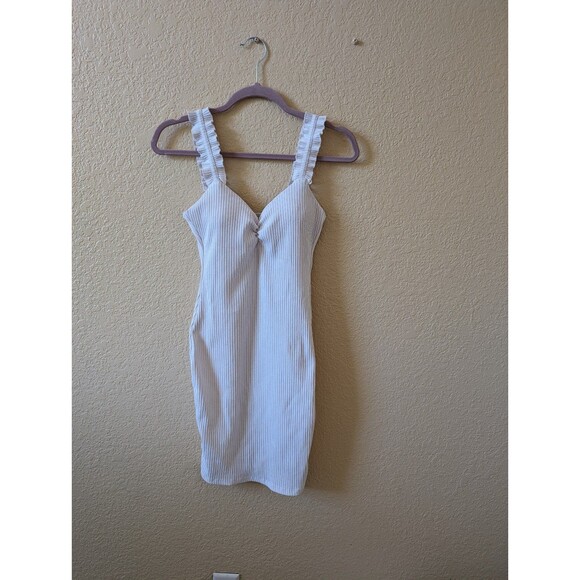 White Ruffle Sleeve Sweetheart Neckline Mini Dress - Picture 1 of 3